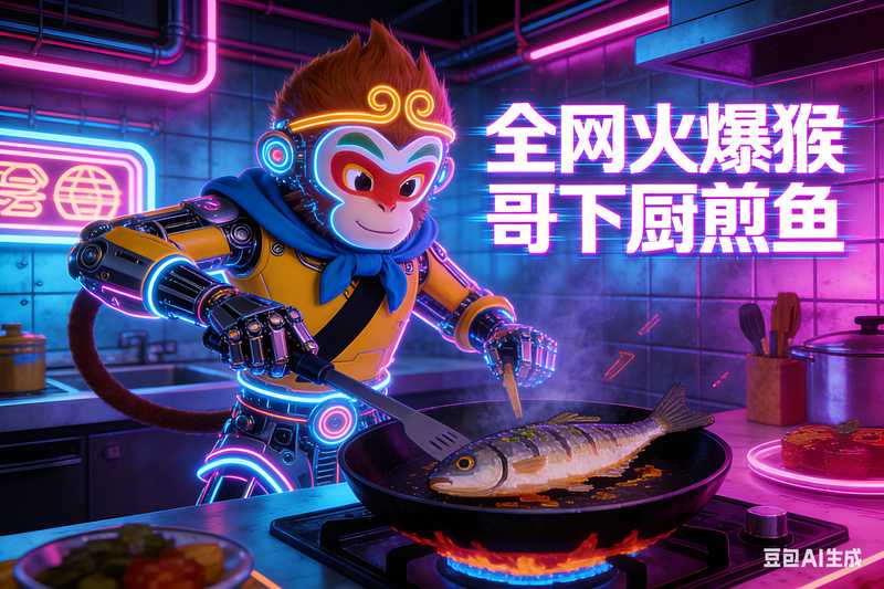 全网火爆猴哥下厨煎鱼-满地金AIGC