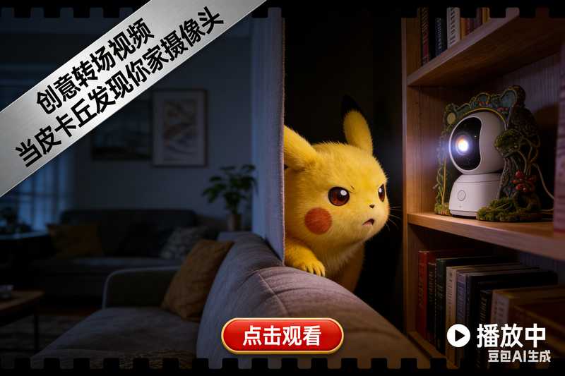 创意转场视频|当皮卡丘发现你家摄像头-满地金AIGC